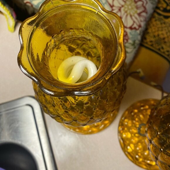 78-(VHD) Vintage. Home Decor. Amber. Glass. Hurricane Lamps. - Picture 12 of 15